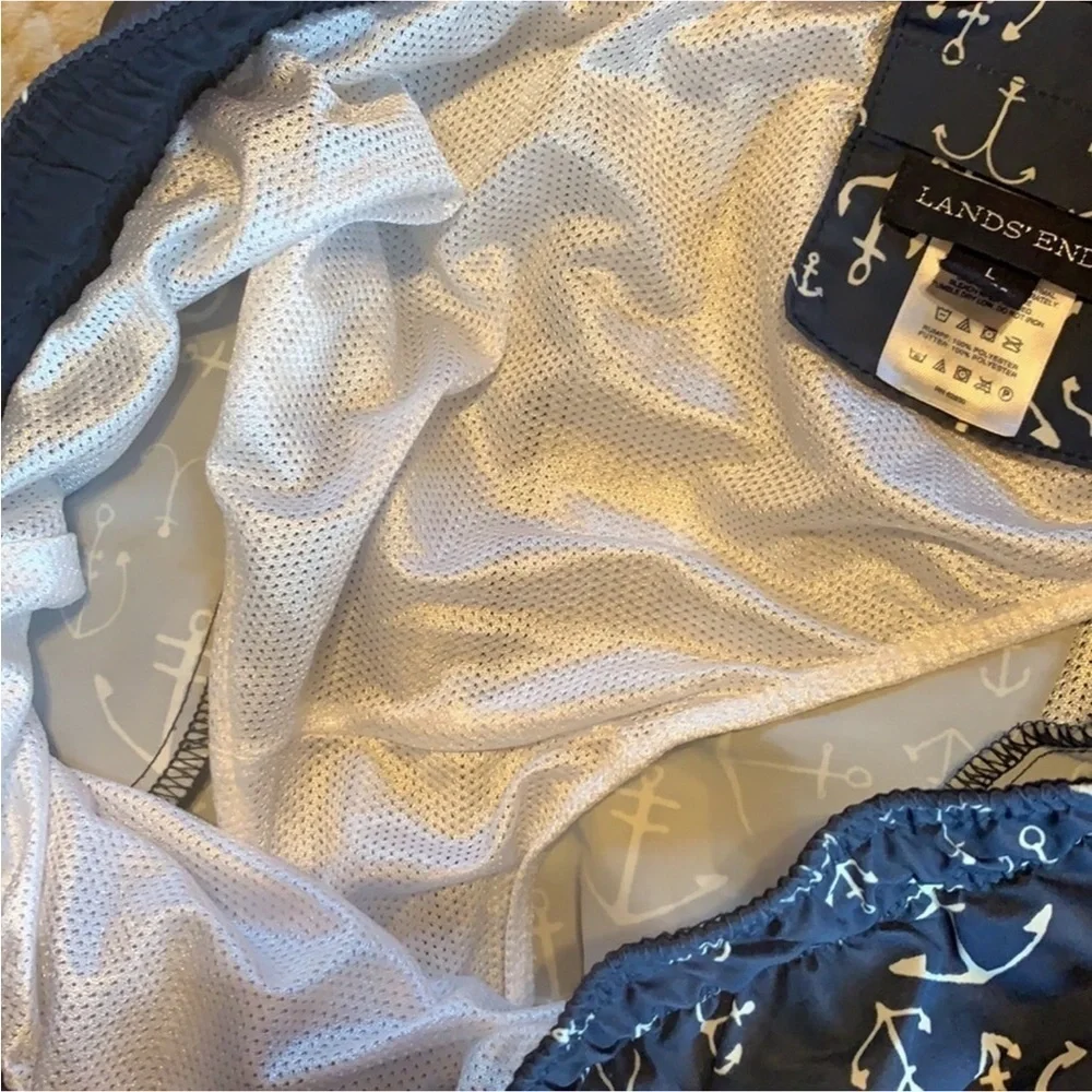 Lands’ End blue swim trunks with anchor print Size Large
